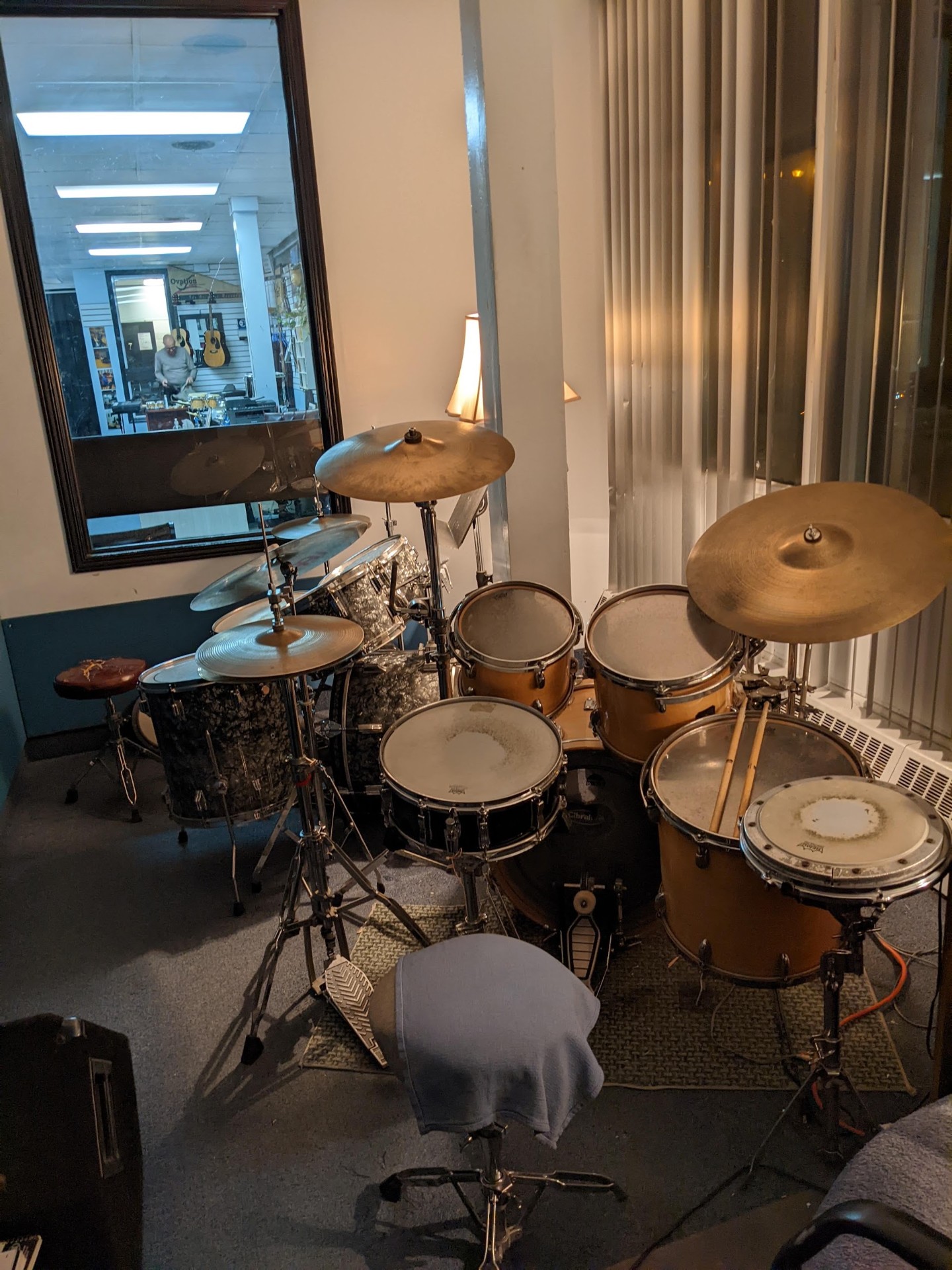 Vintage drum kits in a private drum studio