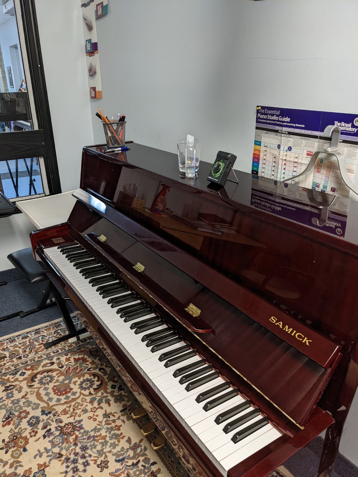 Samick upright piano in a private teaching studio